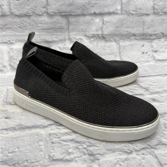 Michael Kors Womens Skyler Slip On Shoes Black Metallic Knit Round Toe 9 M - Picture 1 of 8